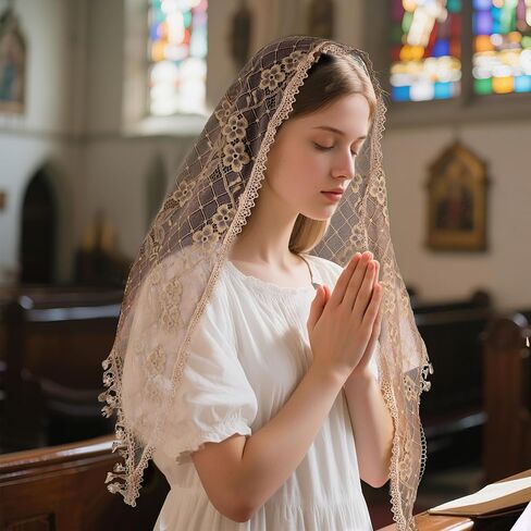 Lystaii 1 PCS Cathedral Head Covering Mass Veil Lace Infinity Veils Triangl Mantilla Veils Latin Scarf Church Veils Vintage Inspired Lace Chapel Veils in Kuwait