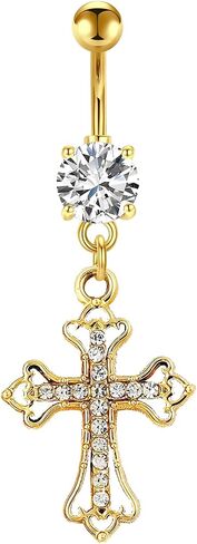 VERAMI 14G 316L Celtic Cross Belly Button Ring Surgical Steel Paved Gems Dangling Belly Button Ring Body Piercing Jewelry in Kuwait