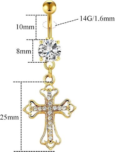 VERAMI 14G 316L Celtic Cross Belly Button Ring Surgical Steel Paved Gems Dangling Belly Button Ring Body Piercing Jewelry in Kuwait