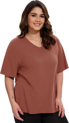 HLTPRO 3 Pack Women's Plus Size V Neck T-Shirt Black Casual Short Sleeve Tees Loose Fit Soft Tops for Gym Workout S - 3XL in Saudi Arabia