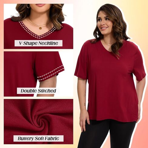 HLTPRO 3 Pack Women's Plus Size V Neck T-Shirt Black Casual Short Sleeve Tees Loose Fit Soft Tops for Gym Workout S - 3XL in Saudi Arabia