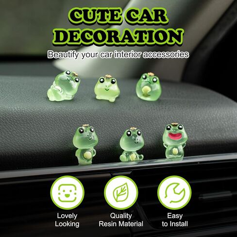 Luminous Frog Car Dashboard Decor, 6PCS Fun Frog Car Dash Decorations Car Rear View Mirror Ornament Interior Accessories for Home Office in Saudi Arabia