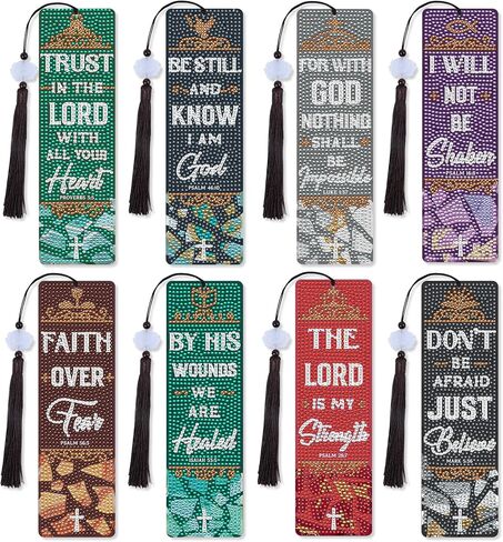 Christian Diamond Art Kits - 8 Pcs Diamond Art Bookmarks for Adult, Bible Verse Religious Diamond Art Kits, Christian Diamond Painting Bookmarks with Tassel, Christian Inspirational Bookmarks in Kuwait