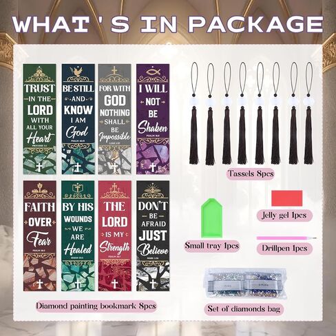 Christian Diamond Art Kits - 8 Pcs Diamond Art Bookmarks for Adult, Bible Verse Religious Diamond Art Kits, Christian Diamond Painting Bookmarks with Tassel, Christian Inspirational Bookmarks in Kuwait
