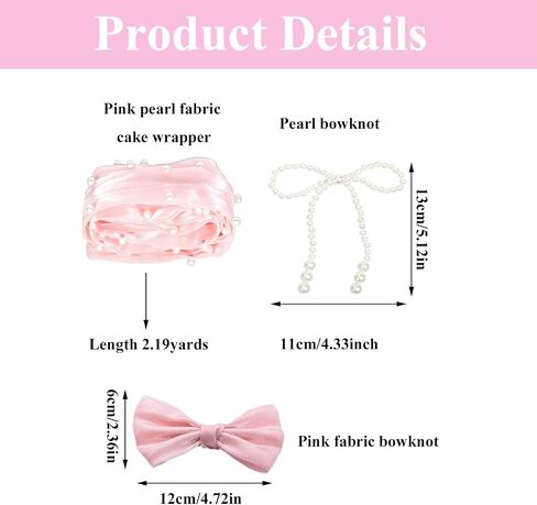 3Pack Pearl Bow knot Cake Toppers Champagne Fabric Bow Cake Decoration with 6.5 feet Pear Cake Ribbon Wrapper Pear Bow Cupcake Picks For Baby Shower Birthday Wedding Party Supplies in Kuwait