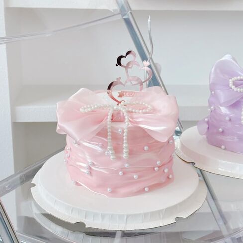 3Pack Pearl Bow knot Cake Toppers Champagne Fabric Bow Cake Decoration with 6.5 feet Pear Cake Ribbon Wrapper Pear Bow Cupcake Picks For Baby Shower Birthday Wedding Party Supplies in Kuwait