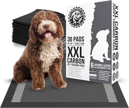 Bulldoglogy 50-Count Carbon Black Puppy Training Pads with Adhesive Tape 24x24 - Large Charcoal Housebreaking Dog Training Wee Pads, Odor Control Thick Pee Pads for Dogs Extra Quick Dry Polymer Tech in Kuwait