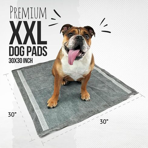 Bulldoglogy 50-Count Carbon Black Puppy Training Pads with Adhesive Tape 24x24 - Large Charcoal Housebreaking Dog Training Wee Pads, Odor Control Thick Pee Pads for Dogs Extra Quick Dry Polymer Tech in Kuwait