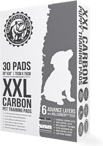 Bulldoglogy 50-Count Carbon Black Puppy Training Pads with Adhesive Tape 24x24 - Large Charcoal Housebreaking Dog Training Wee Pads, Odor Control Thick Pee Pads for Dogs Extra Quick Dry Polymer Tech in Kuwait