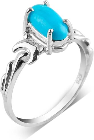 Genuine Blue Turquoise Gemstones Rings, Handmade Bezel Ring, 925 Sterling Silver Jewelry, Statement Promise Ring, December Birthstone, Healing Crystals, Gifts for Women & Girls (US - 9) in Kuwait