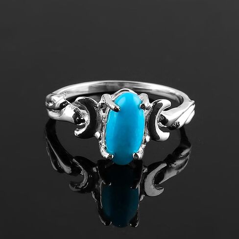 Genuine Blue Turquoise Gemstones Rings, Handmade Bezel Ring, 925 Sterling Silver Jewelry, Statement Promise Ring, December Birthstone, Healing Crystals, Gifts for Women & Girls (US - 9) in Kuwait