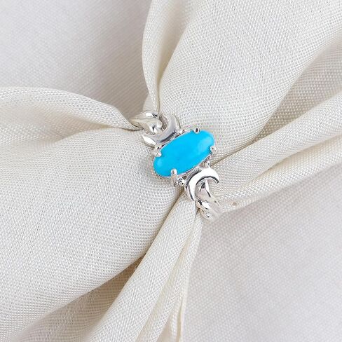 Genuine Blue Turquoise Gemstones Rings, Handmade Bezel Ring, 925 Sterling Silver Jewelry, Statement Promise Ring, December Birthstone, Healing Crystals, Gifts for Women & Girls (US - 9) in Kuwait