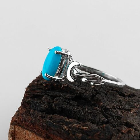 Genuine Blue Turquoise Gemstones Rings, Handmade Bezel Ring, 925 Sterling Silver Jewelry, Statement Promise Ring, December Birthstone, Healing Crystals, Gifts for Women & Girls (US - 9) in Kuwait
