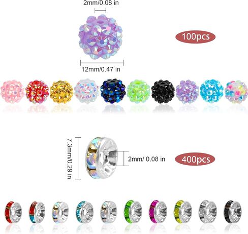 50 Rhinestone Beads and 200 Spacer Beads, Beads for Pens, Beads for Beadable Pens, Beads for Bracelets, Focal Beads in Kuwait