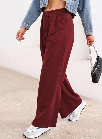 Aleumdr Wide Leg Sweatpants for Women 2025 Trendy Fashion High Waisted Drawstring Loose Long Pants with Pockets in Kuwait