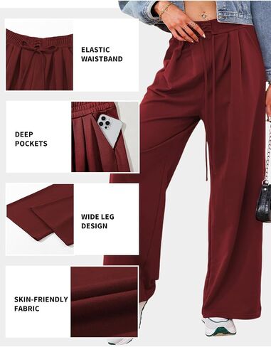 Aleumdr Wide Leg Sweatpants for Women 2025 Trendy Fashion High Waisted Drawstring Loose Long Pants with Pockets in Kuwait