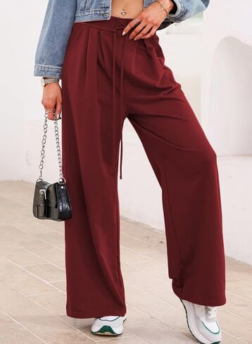 Aleumdr Wide Leg Sweatpants for Women 2025 Trendy Fashion High Waisted Drawstring Loose Long Pants with Pockets in Kuwait