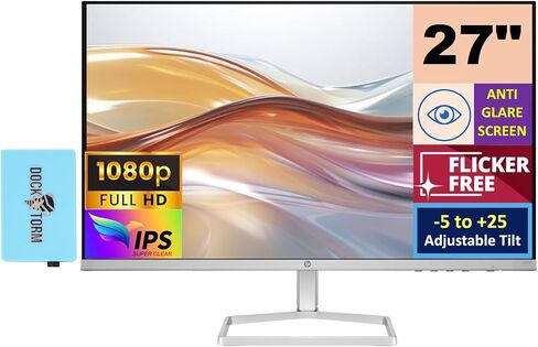 شاشة HP Series 5 524sw (تستبدل M24FW) 94C21AA#ABA مع Docztorm Dock، شاشة 24 بوصة FHD IPS (1920x1080)، HDMI، VGA، خالية من الوميض، مثالية للمنزل والأعمال، أبيض/فضي (أحدث طراز 2024) (عبوتان ) in Saudi Arabia