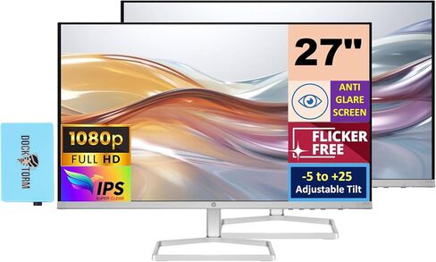 HP Series 5 524sw Monitor (Replaces M24FW) 94C21AA#ABA with Docztorm Dock, 24" FHD IPS (1920x1080)Display, HDMI, VGA, Flicker-Free, Ideal for Home & Business, White/Silver (2024 Latest Model) (2 Pack) in Kuwait