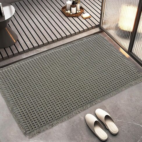 Bathroom Rugs Waffle Bathroom mat Boho Bath mat Super Absorbent Non Slip Bath Rugs, Washable, Ultra Soft Rubber Backed Shower mat, Bath mats for Bathroom Floor, Green, 17x24in in Saudi Arabia