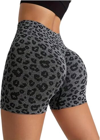 WDIRARA Women's Leopard Print High Waisted Workout Shorts Athletic Gym Running Yoga Shorts in Saudi Arabia