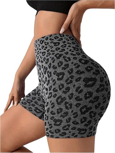 WDIRARA Women's Leopard Print High Waisted Workout Shorts Athletic Gym Running Yoga Shorts in Saudi Arabia