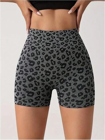 WDIRARA Women's Leopard Print High Waisted Workout Shorts Athletic Gym Running Yoga Shorts in Saudi Arabia