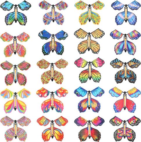 Flying Butterfly Card, 20Pcs Rubber Band Wind Up Flying Butterfly Surprise Paper Butterflies in The Book Make Your Own Magic Butterfly Halloween Xmas Surprise Gift (Colorful) in Kuwait