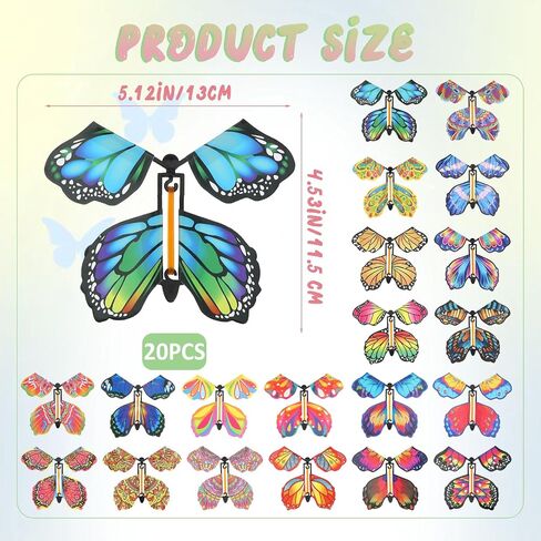 Flying Butterfly Card, 20Pcs Rubber Band Wind Up Flying Butterfly Surprise Paper Butterflies in The Book Make Your Own Magic Butterfly Halloween Xmas Surprise Gift (Colorful) in Kuwait