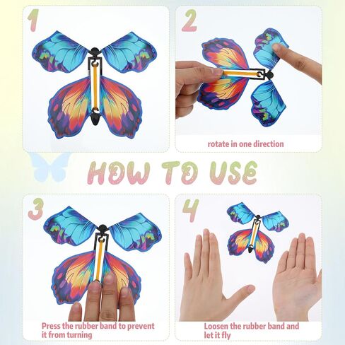 Flying Butterfly Card, 20Pcs Rubber Band Wind Up Flying Butterfly Surprise Paper Butterflies in The Book Make Your Own Magic Butterfly Halloween Xmas Surprise Gift (Colorful) in Kuwait