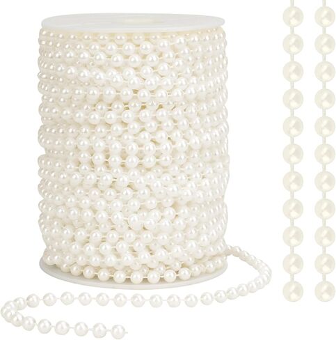 Pearl Garland, 6 MM White Faux String of Pearls, 78 FT Pearl Garland for Christmas Tree, Pearl Strands Spool Pearl String Bead Roll for Backdrop Centerpiece Flowers Wedding Party Decoration DIY Craft in Kuwait