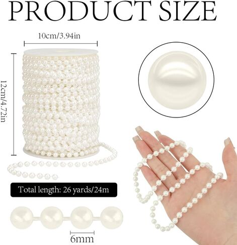 Pearl Garland, 6 MM White Faux String of Pearls, 78 FT Pearl Garland for Christmas Tree, Pearl Strands Spool Pearl String Bead Roll for Backdrop Centerpiece Flowers Wedding Party Decoration DIY Craft in Kuwait