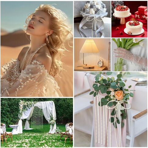 Pearl Garland, 6 MM White Faux String of Pearls, 78 FT Pearl Garland for Christmas Tree, Pearl Strands Spool Pearl String Bead Roll for Backdrop Centerpiece Flowers Wedding Party Decoration DIY Craft in Kuwait