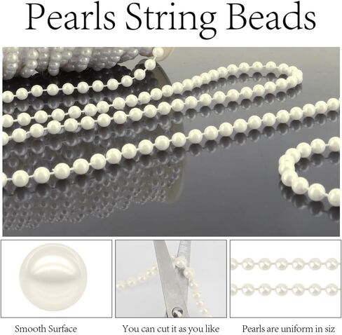 Pearl Garland, 6 MM White Faux String of Pearls, 78 FT Pearl Garland for Christmas Tree, Pearl Strands Spool Pearl String Bead Roll for Backdrop Centerpiece Flowers Wedding Party Decoration DIY Craft in Kuwait