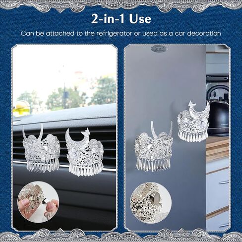 Handmade Decorative Fridge Magnets & Cute Car Air Vent Clips, Funny Spiritual knick knacks, Art Vintage Style Kitchen Decor, Girly Car Accessories, Silver Blessing Crown from the East.(Moon Goddess) in Saudi Arabia