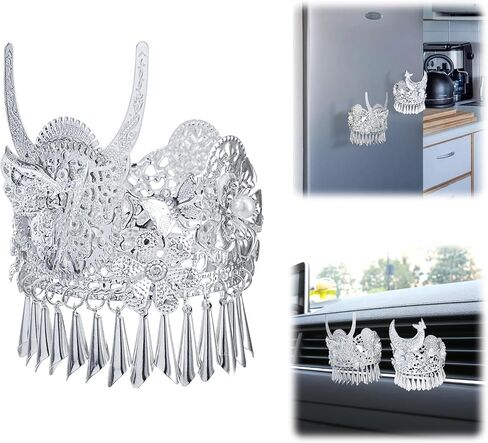 Handmade Decorative Fridge Magnets & Cute Car Air Vent Clips, Funny Spiritual knick knacks, Art Vintage Style Kitchen Decor, Girly Car Accessories, Silver Blessing Crown from the East.(Moon Goddess) in Saudi Arabia
