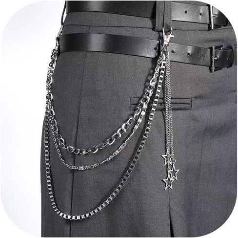 Waist Chains for Women Hip Hop Pants Chain with Keychains Emo Goth Accessories Body Jewelry for Men and Women (Silver) in Kuwait