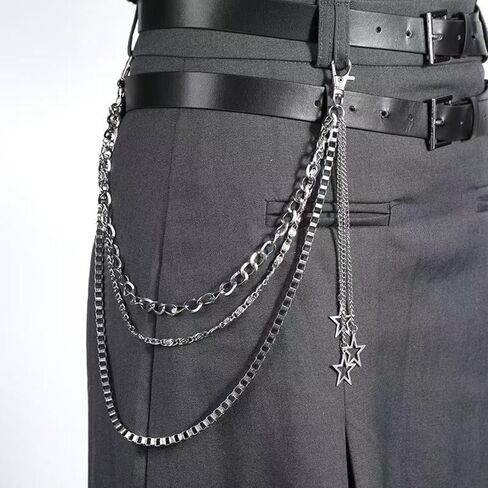 Waist Chains for Women Hip Hop Pants Chain with Keychains Emo Goth Accessories Body Jewelry for Men and Women (Silver) in Kuwait