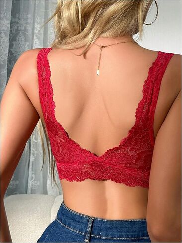 MakeMeChic Women's Floral Lace Wide Strap Wireless Backless Padded Bra Underwear in Kuwait