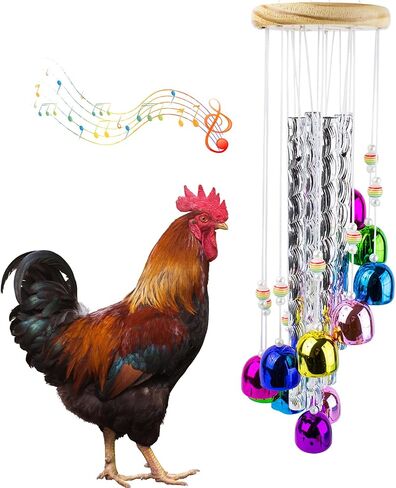 Chicken Toys for Coop, Chicken Wind Chime Enrichment Toys, Hanging Chick Peck Toy with Colorful Bells, Chicken Musical Coop Accessories, Coop Toys for Hens Chicks Poultry Birds Parrots in Kuwait