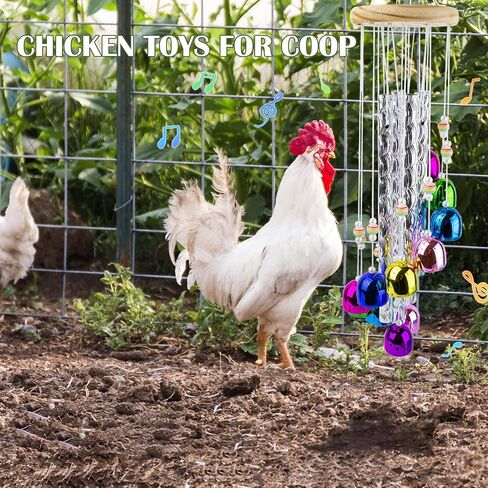 Chicken Toys for Coop, Chicken Wind Chime Enrichment Toys, Hanging Chick Peck Toy with Colorful Bells, Chicken Musical Coop Accessories, Coop Toys for Hens Chicks Poultry Birds Parrots in Kuwait