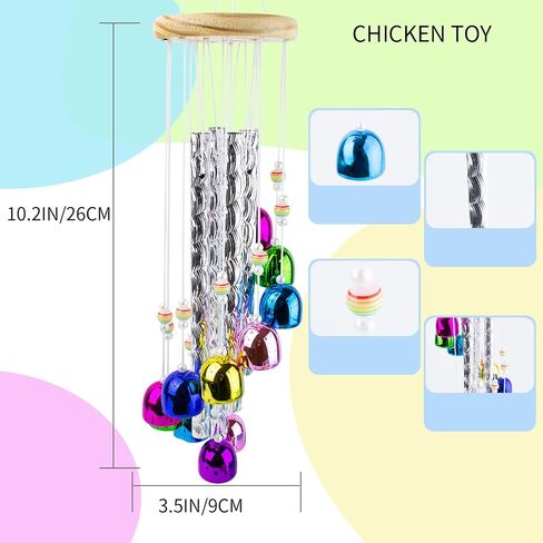 Chicken Toys for Coop, Chicken Wind Chime Enrichment Toys, Hanging Chick Peck Toy with Colorful Bells, Chicken Musical Coop Accessories, Coop Toys for Hens Chicks Poultry Birds Parrots in Kuwait