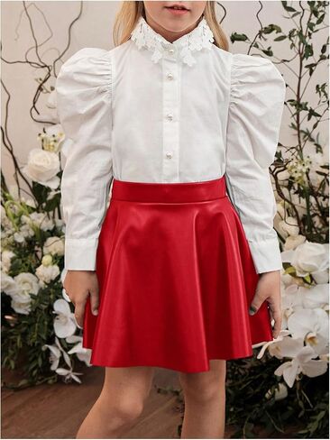 WDIRARA Toddler Girl's PU Leather Flared Mini Skirt High Waisted Skater A Line Skirt in Saudi Arabia