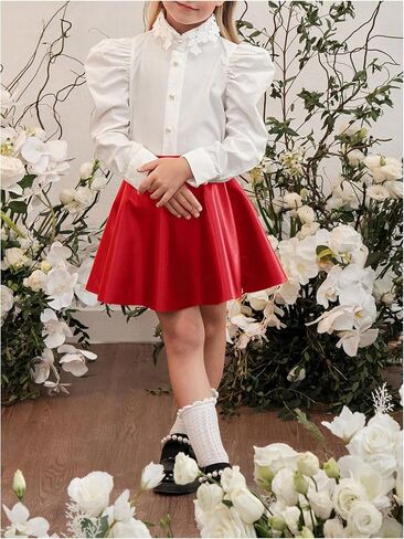 WDIRARA Toddler Girl's PU Leather Flared Mini Skirt High Waisted Skater A Line Skirt in Saudi Arabia