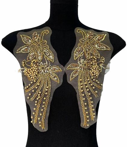 Three-Dimensional Bead lace Decal Fabric Decal, DIY Decal for WeddingDresses/Gowns/Headdresses (Black) in Kuwait