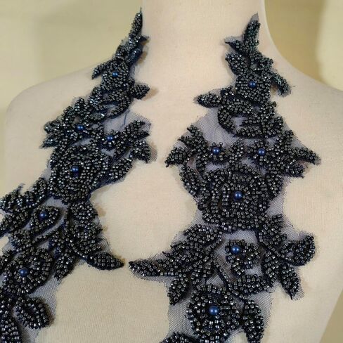 Three-Dimensional Bead lace Decal Fabric Decal, DIY Decal for WeddingDresses/Gowns/Headdresses (Black) in Kuwait