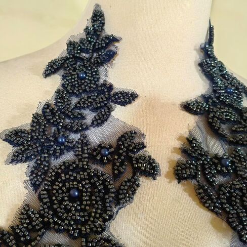 Three-Dimensional Bead lace Decal Fabric Decal, DIY Decal for WeddingDresses/Gowns/Headdresses (Black) in Kuwait