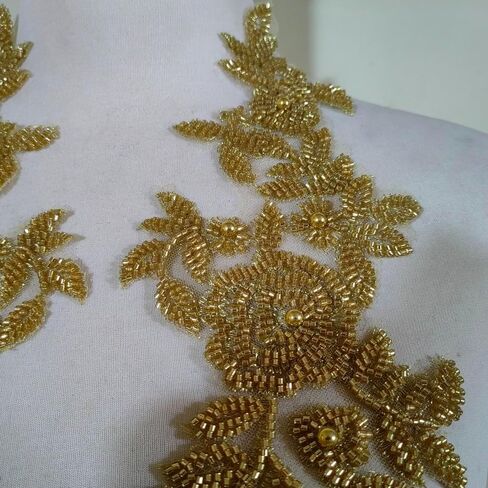 Three-Dimensional Bead lace Decal Fabric Decal, DIY Decal for WeddingDresses/Gowns/Headdresses (Black) in Kuwait