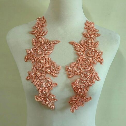 Three-Dimensional Bead lace Decal Fabric Decal, DIY Decal for WeddingDresses/Gowns/Headdresses (Black) in Kuwait