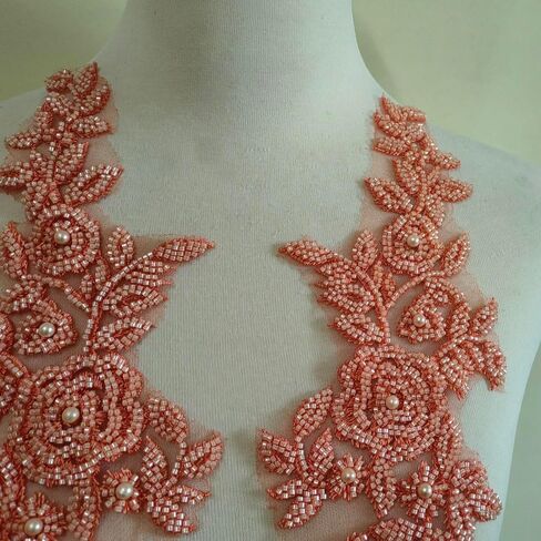 Three-Dimensional Bead lace Decal Fabric Decal, DIY Decal for WeddingDresses/Gowns/Headdresses (Black) in Kuwait